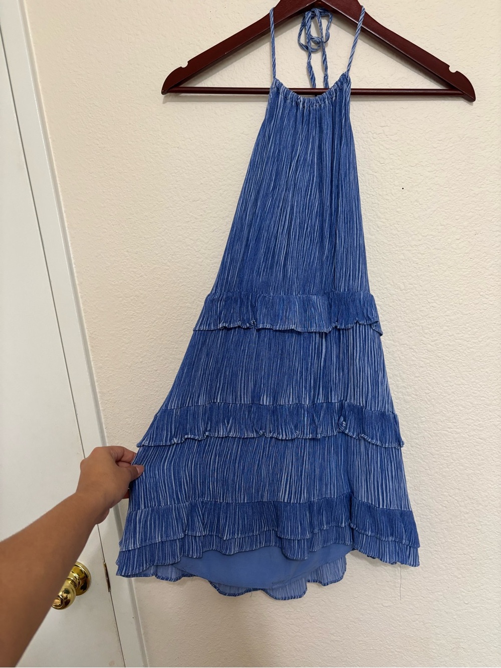 Lulu's Slate Blue Halter Ruffle Mini Dress - Picture 2 of 5